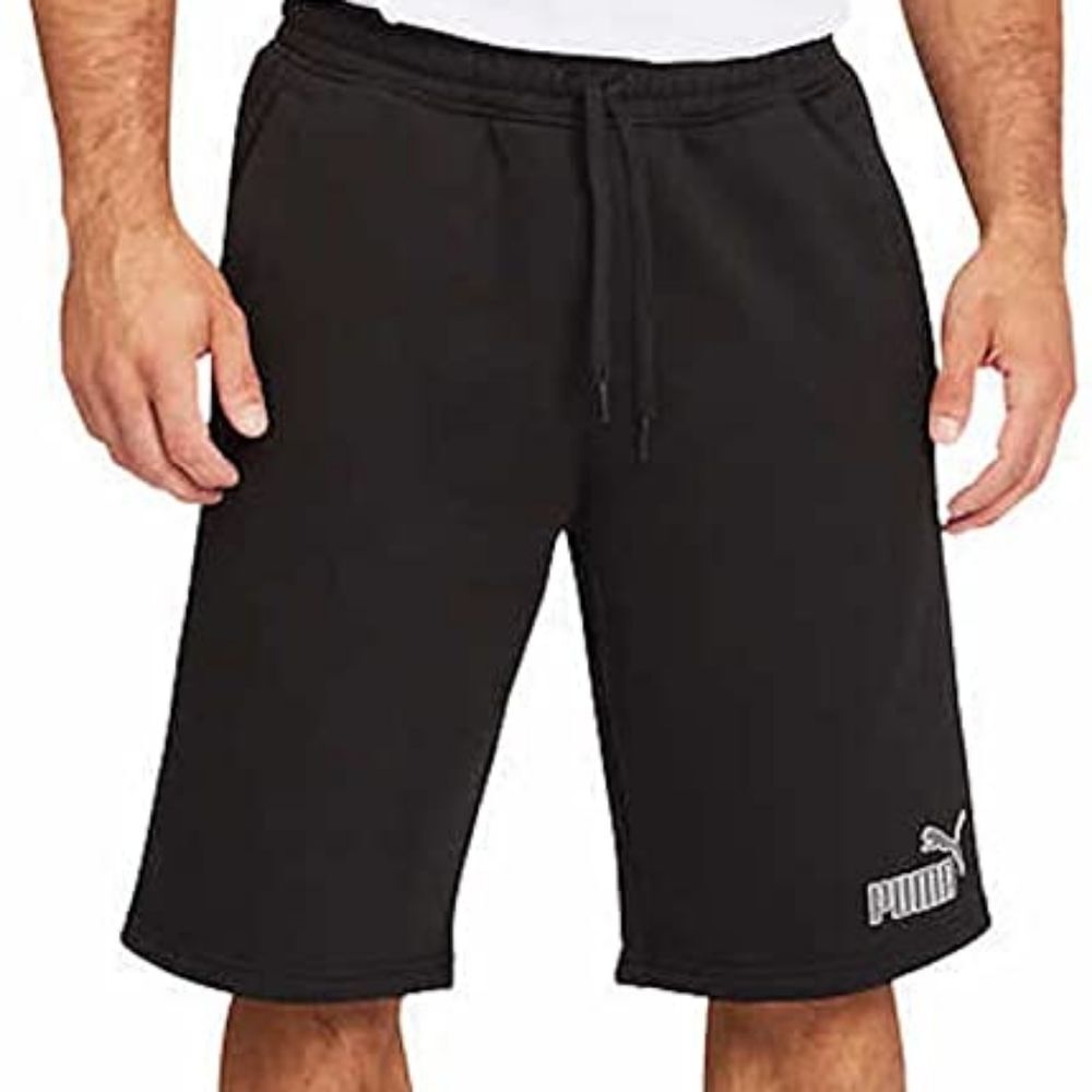 PUMA Men's Elastic Drawstring Waistband Fleece Short, Black